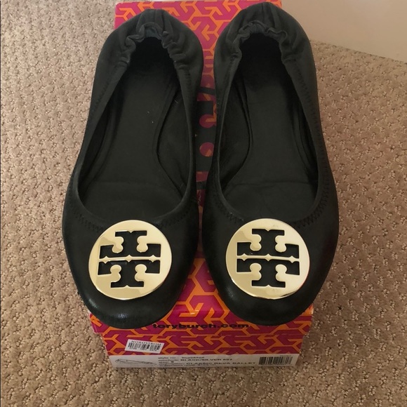 Tory Burch Shoes - Tory Burch Reva Flats in Black/Silver